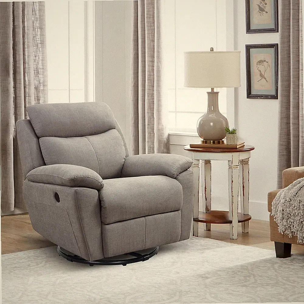35.43" X 39.37" X 39.8" Light Grey Fabric Glider & Swivel Power Recliner With U