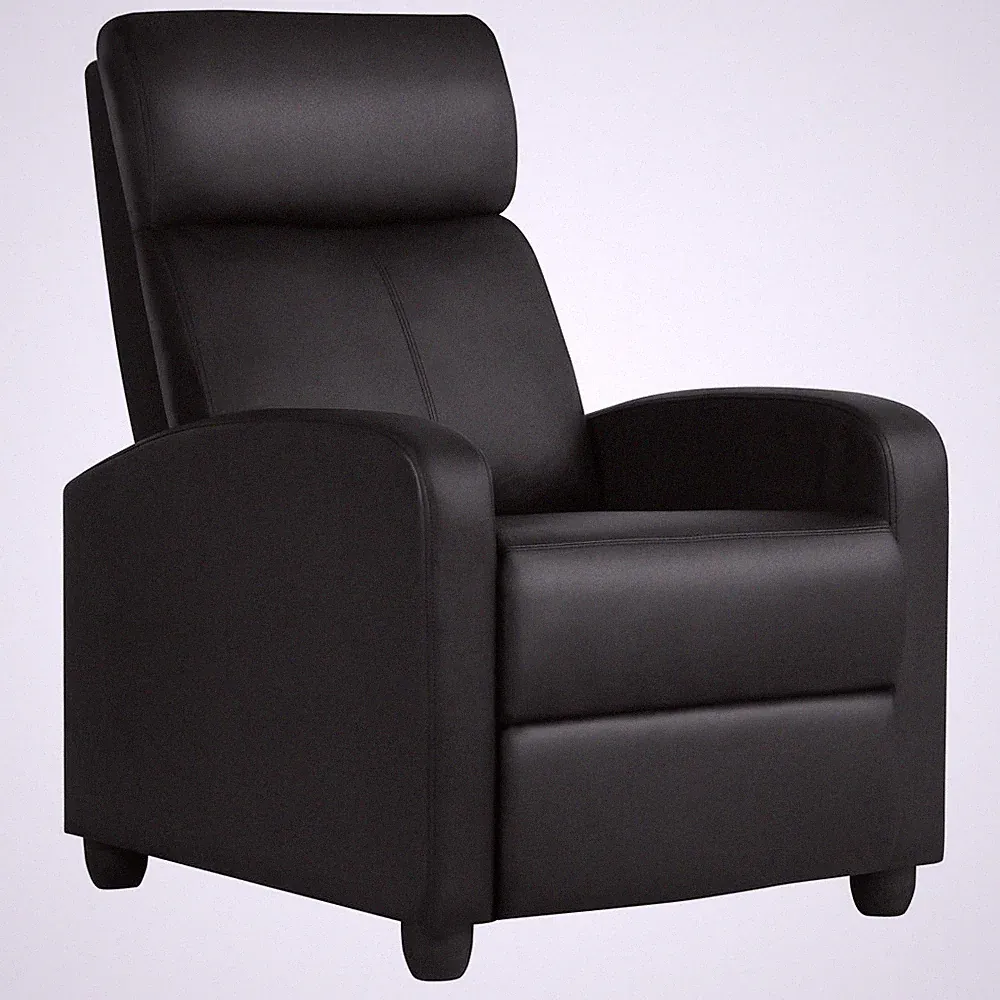 Easyfashion Faux Leather Push Back Theater Recliner, Black