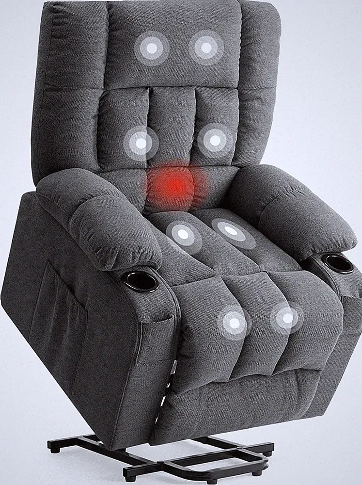 Ergonomic Power Lift Recliner with Massage & Heat for Seniors, Grey