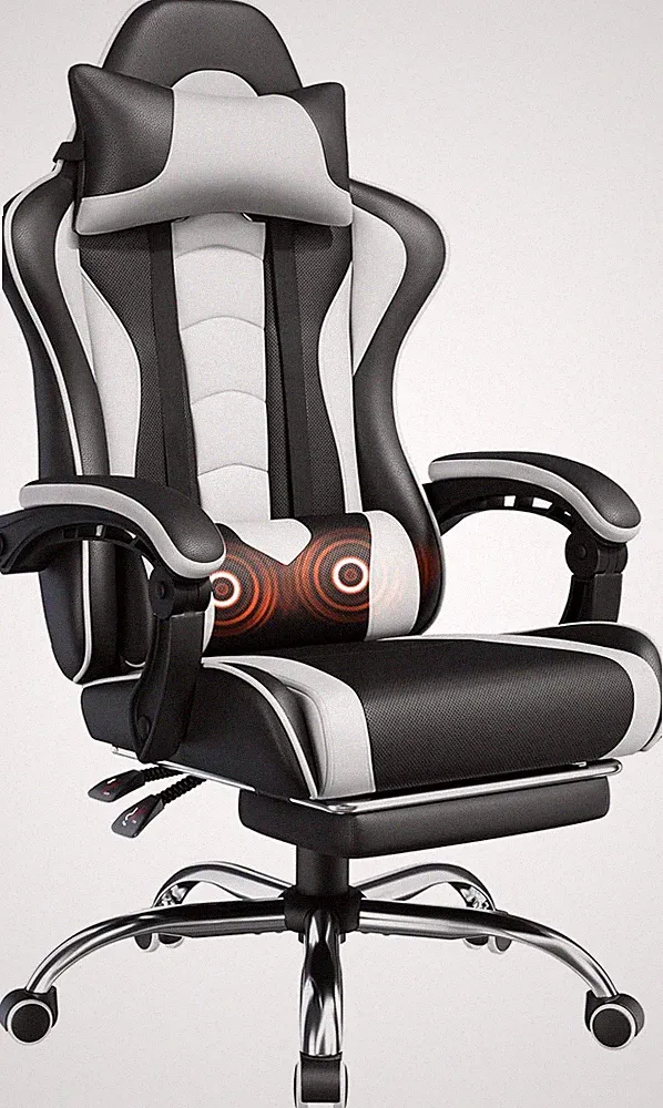 Gaming Chair, Video Game Chair with Massage Lumbar Support,Black/White