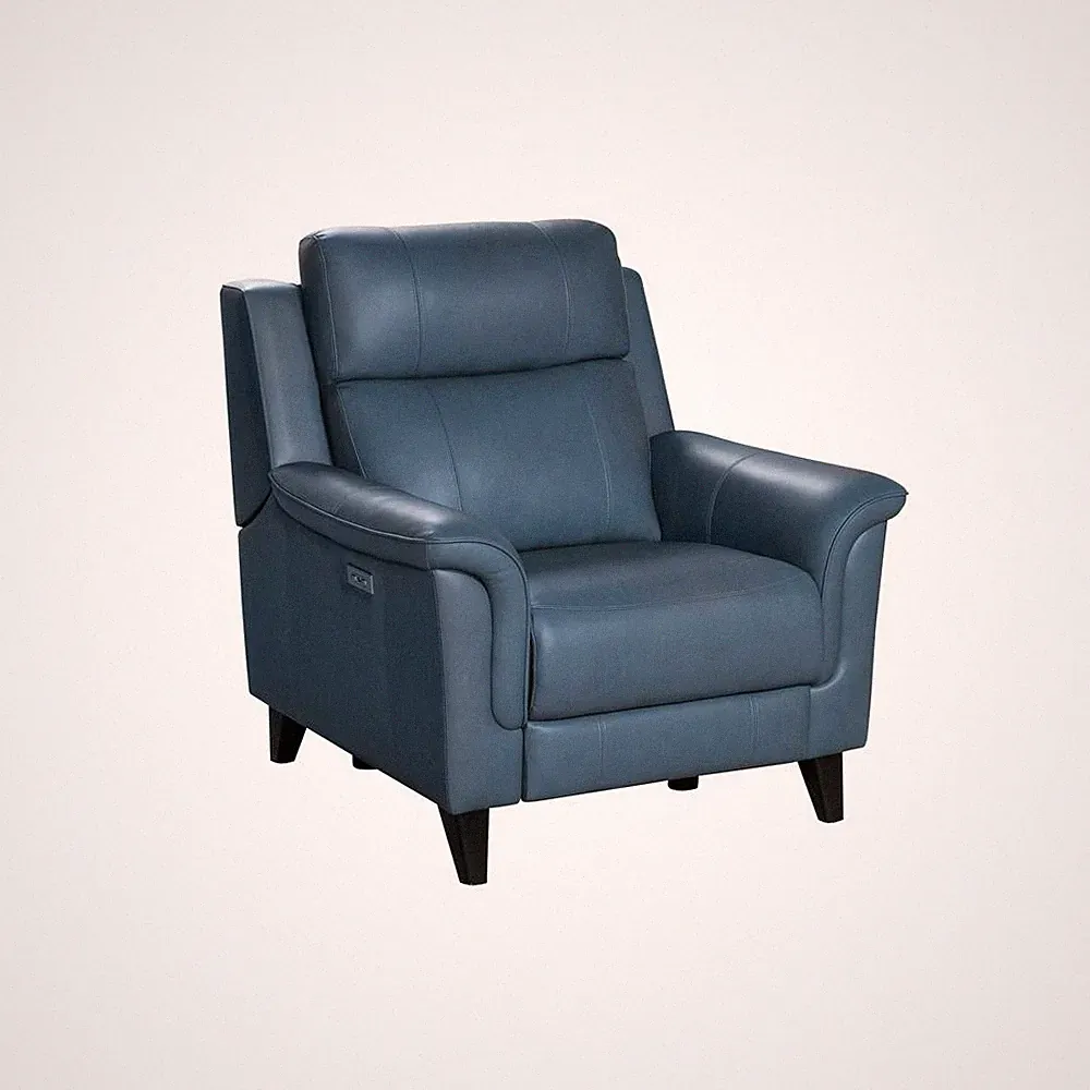 Gray Power Recliner with Adjustable Headrest and Leather Upholstery