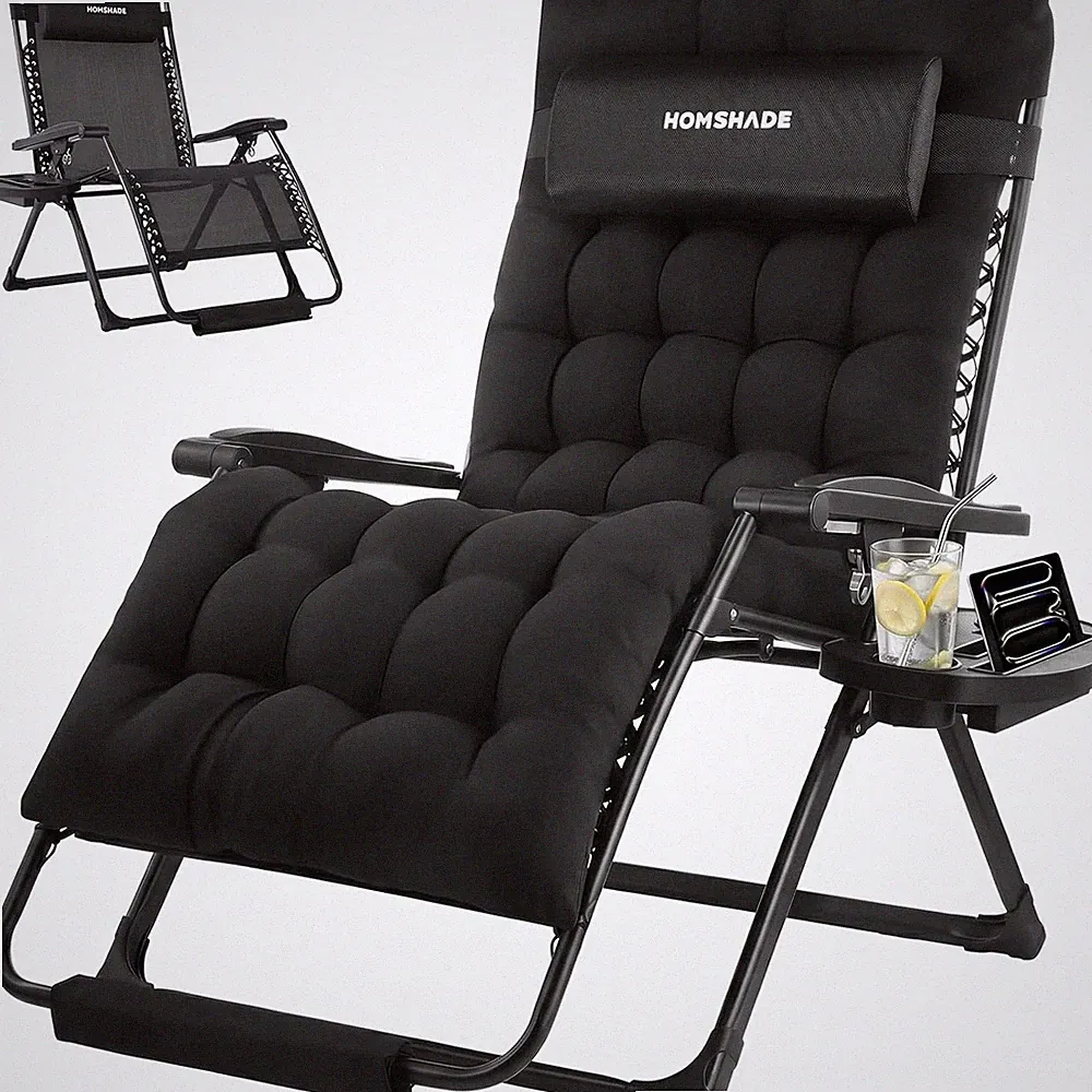 Oversized Zero Gravity Chair, 33In XXL Outdoor Recliner Chair W/Removable Cushio