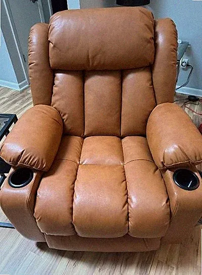 POWER LIFT RECLINER, OVERSTUFFED, MASSAGE, HEATED, BREATHABLE BROWN LEATHER