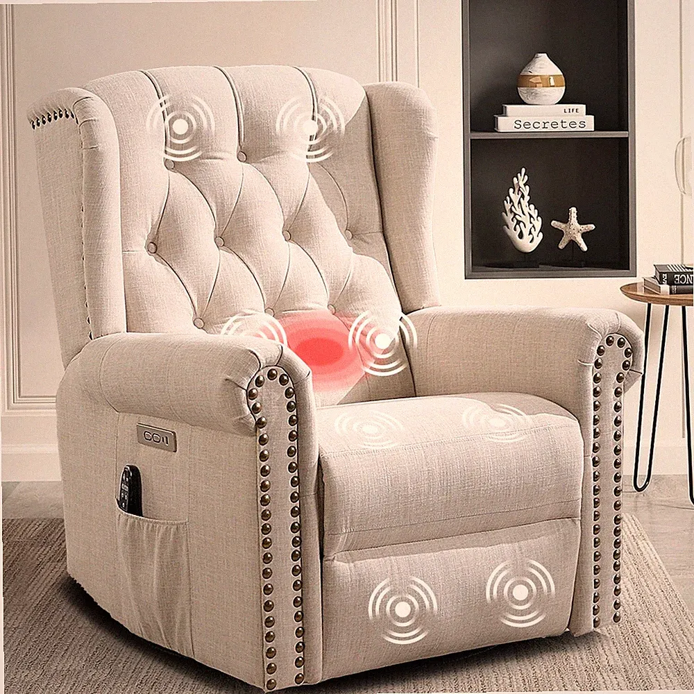 Power Swivel Rocking Recliner Chair with Heat and Massage, USB and Type-C Ports