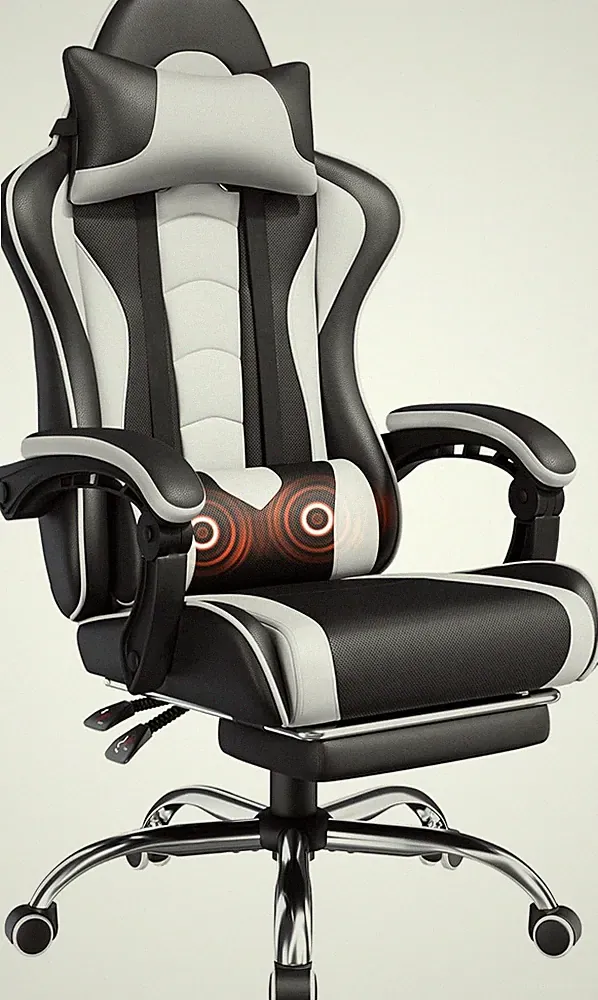 Yaheetech Gaming Chair, Video Game Chair with Massage Lumbar Support and Footres