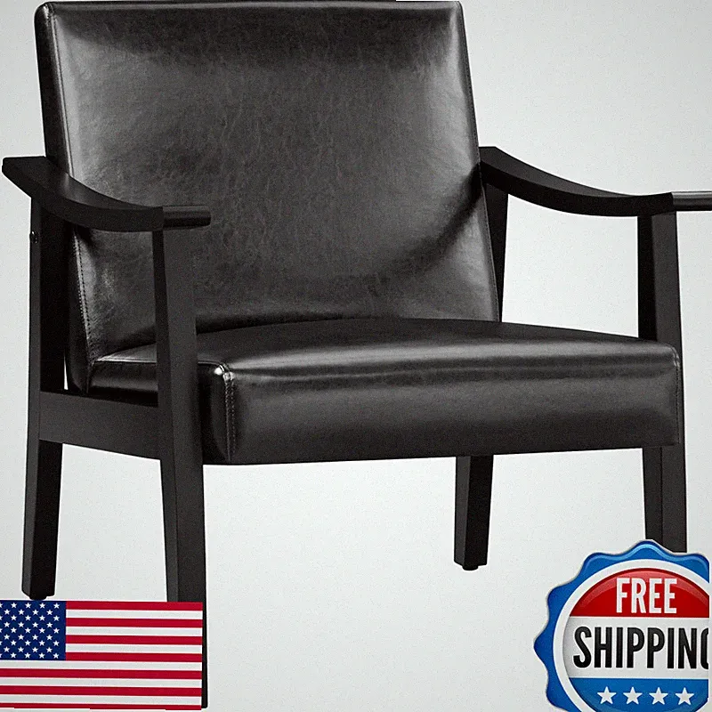 Yaheetech Pu Leather Accent Chair Mid-Century Modern Armchair Solid Wood Legs